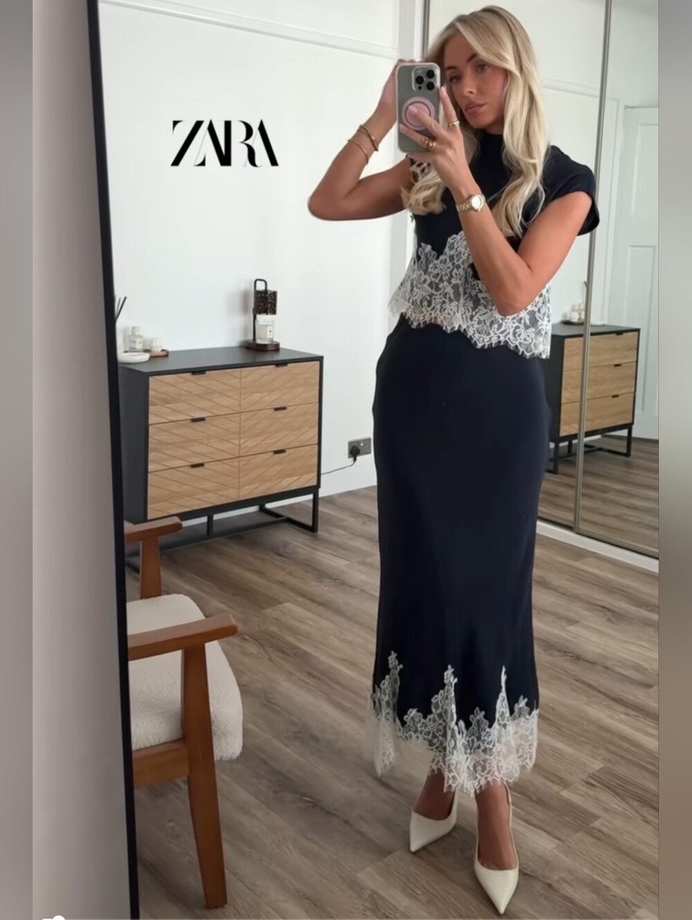 ZARA LACE TRIM TOP and SKIRT SET
